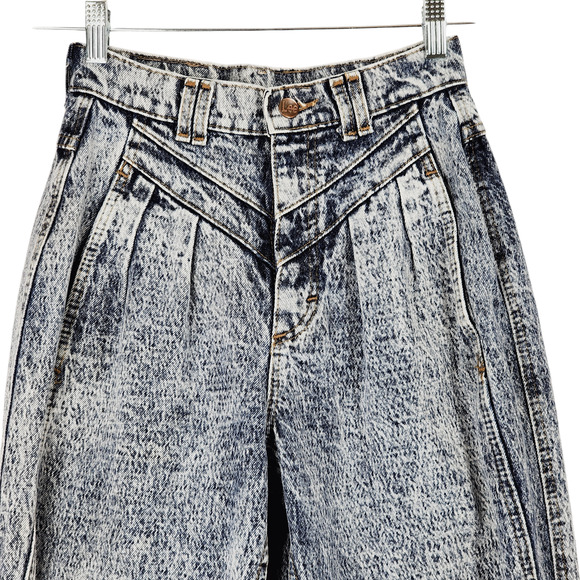 Vtg 80s Lee Acid Wash High Waist Jeans 6Pet Women 24x28 Rise 12" Barrel‎ Mom USA - Picture 7 of 10